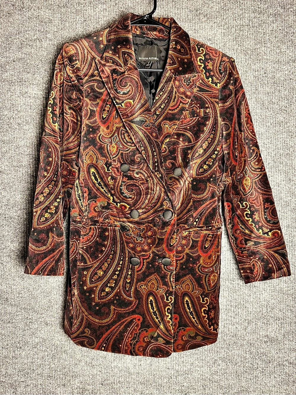 Banana Republic Velvet Paisley Double Breasted Blazer Jacket 4 Tall EUC
